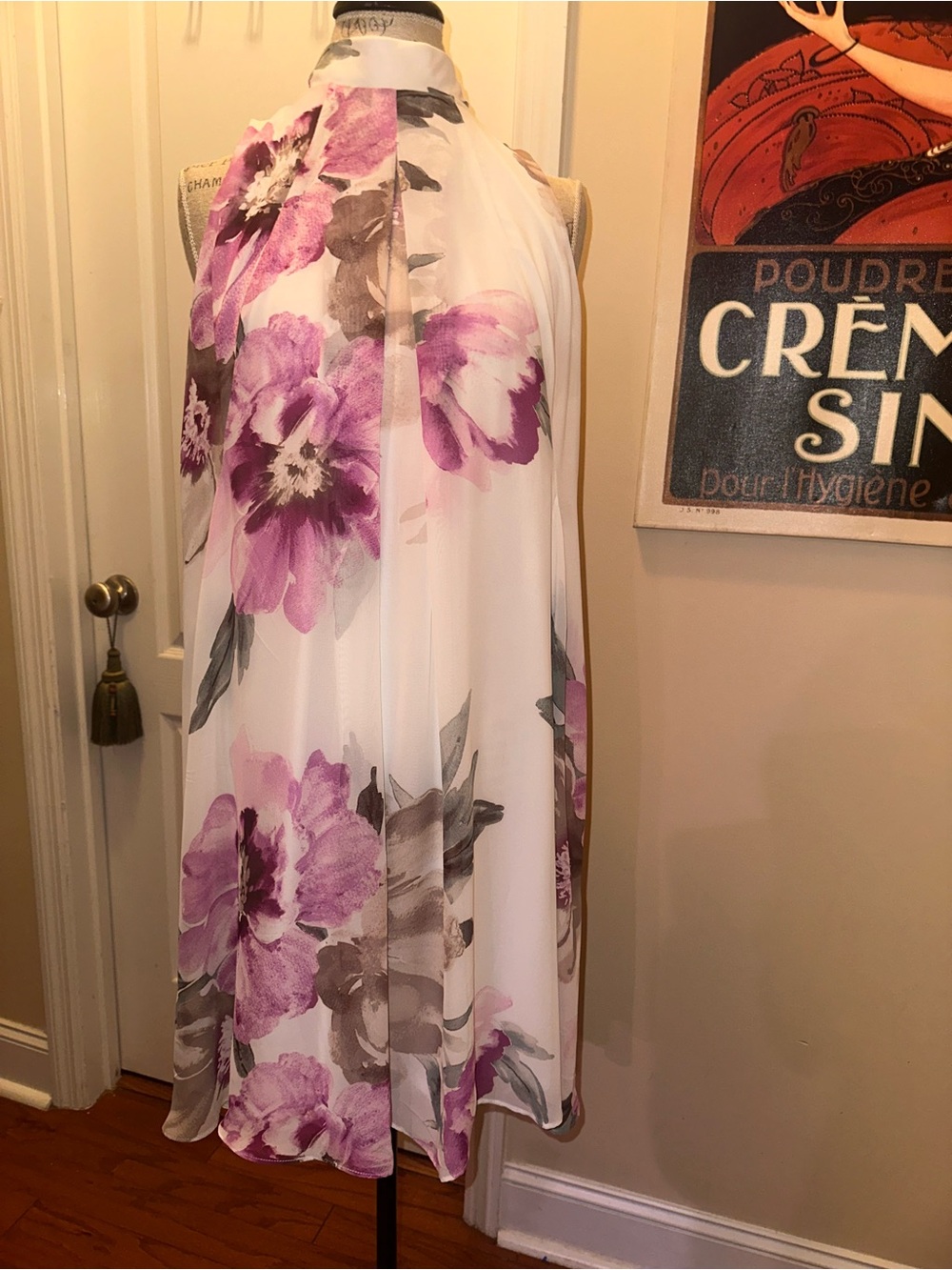 Signature by Robbie Bee White Halter Dress with Purple Floral Print